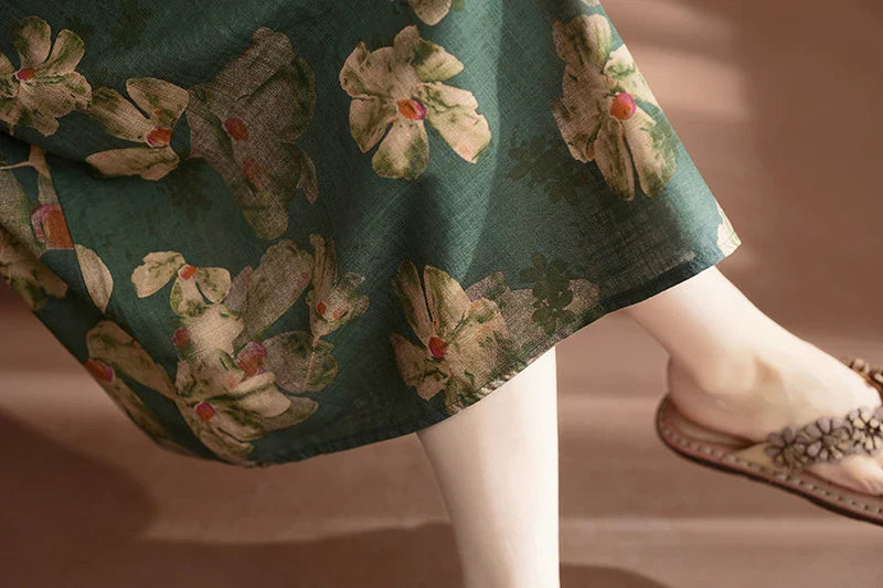 Printed Linen Sleeveless Dress for Women Summer Casual