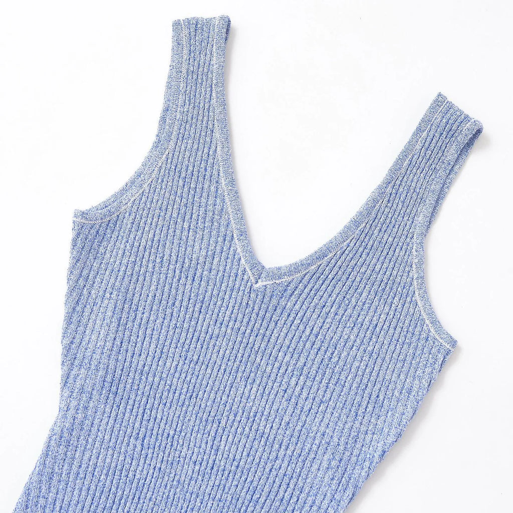 Sleeveless V Neck Knitted Dress With Suspender Straps