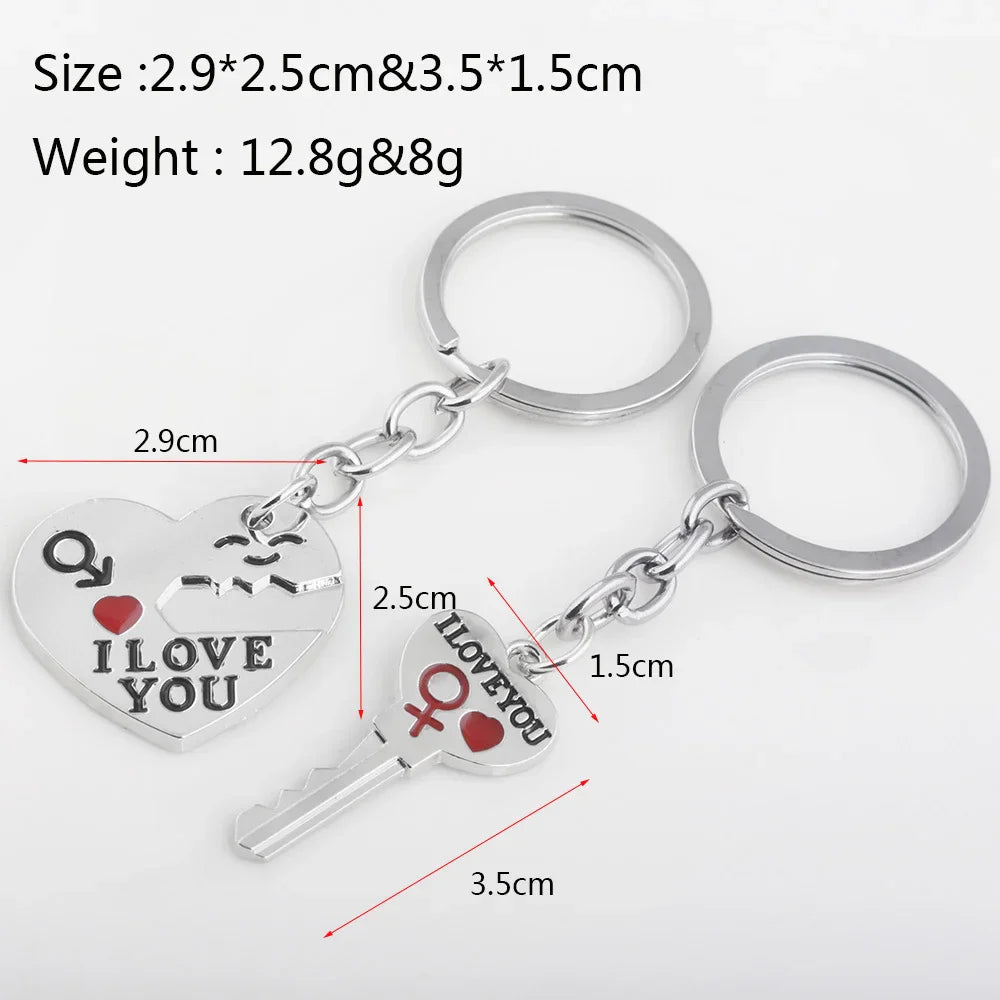 Metal Couple Heart Keychain Zinc Alloy Silvery Plated Creative Key Ring Lovers Gift