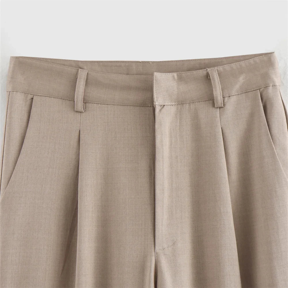 Women's Fashion Casual Double Pocket Coat and High Waist Wide Leg Pants Set