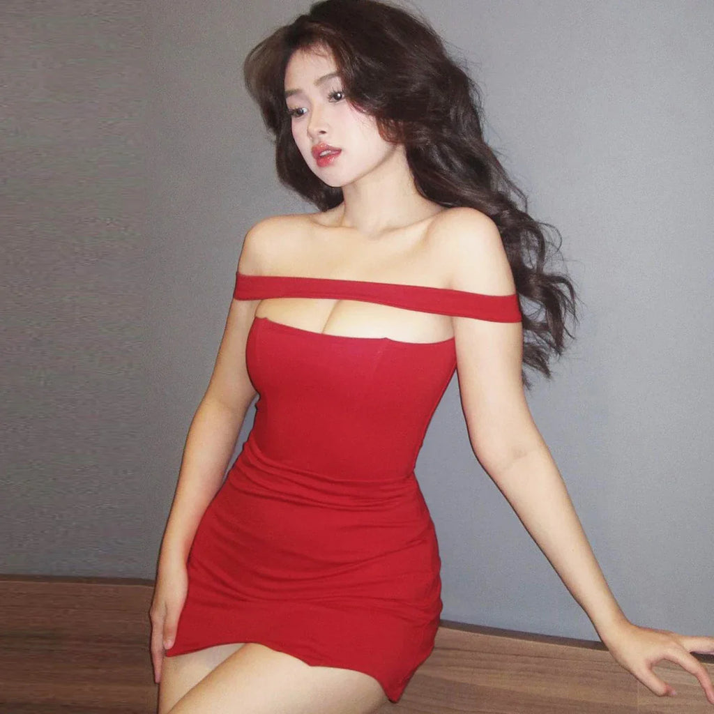 Solid Slash Neck Sleeveless Bodycon Mini Dress For Summer