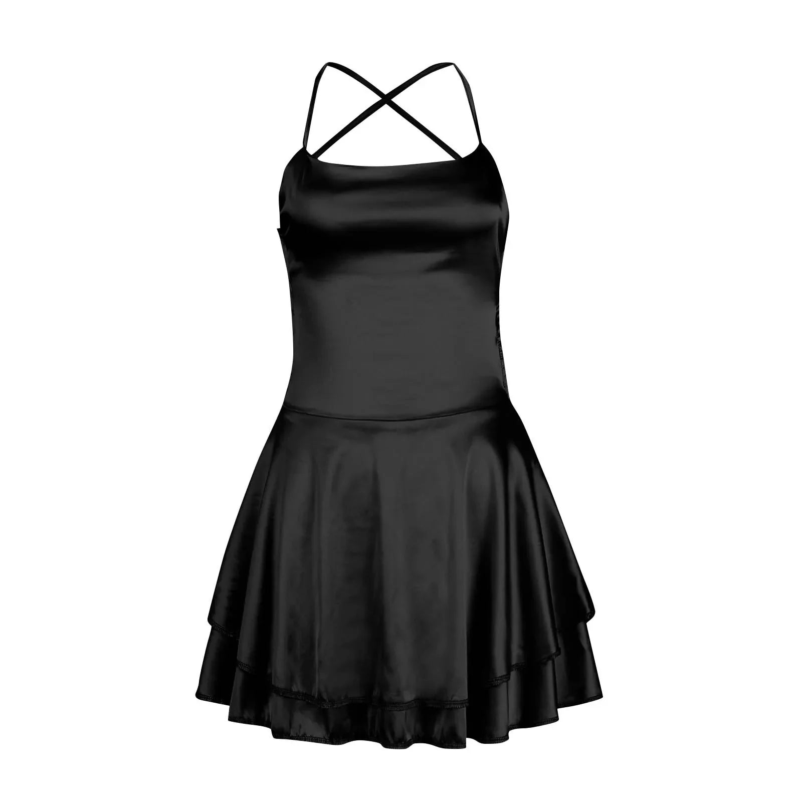 Backless Satin Party Dress With Cowl Neck Spaghetti Straps