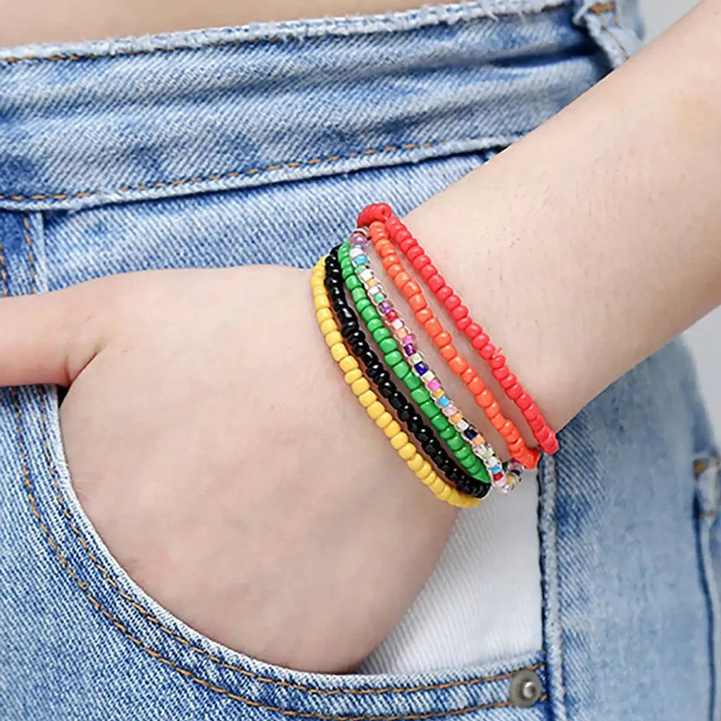 17Pcs Colorful Beaded Bracelets Set for Women Bohemian Stackable Elastic Stretch Bracelets
