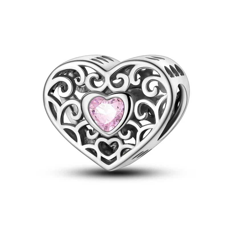 Silver Plated Lotus Guardian Angel Heart-Shaped Zircon Charms Beads for DIY Jewelry and 925 Bracelets