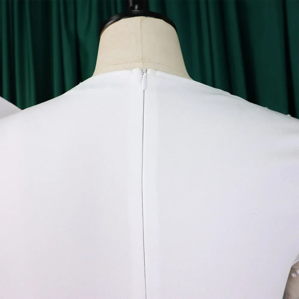 Elegant High Waisted Jumpsuit for Women with Round Neck Beaded Detail and Transparent Sleeves Perfect for Birthday Parties and Special Occasions