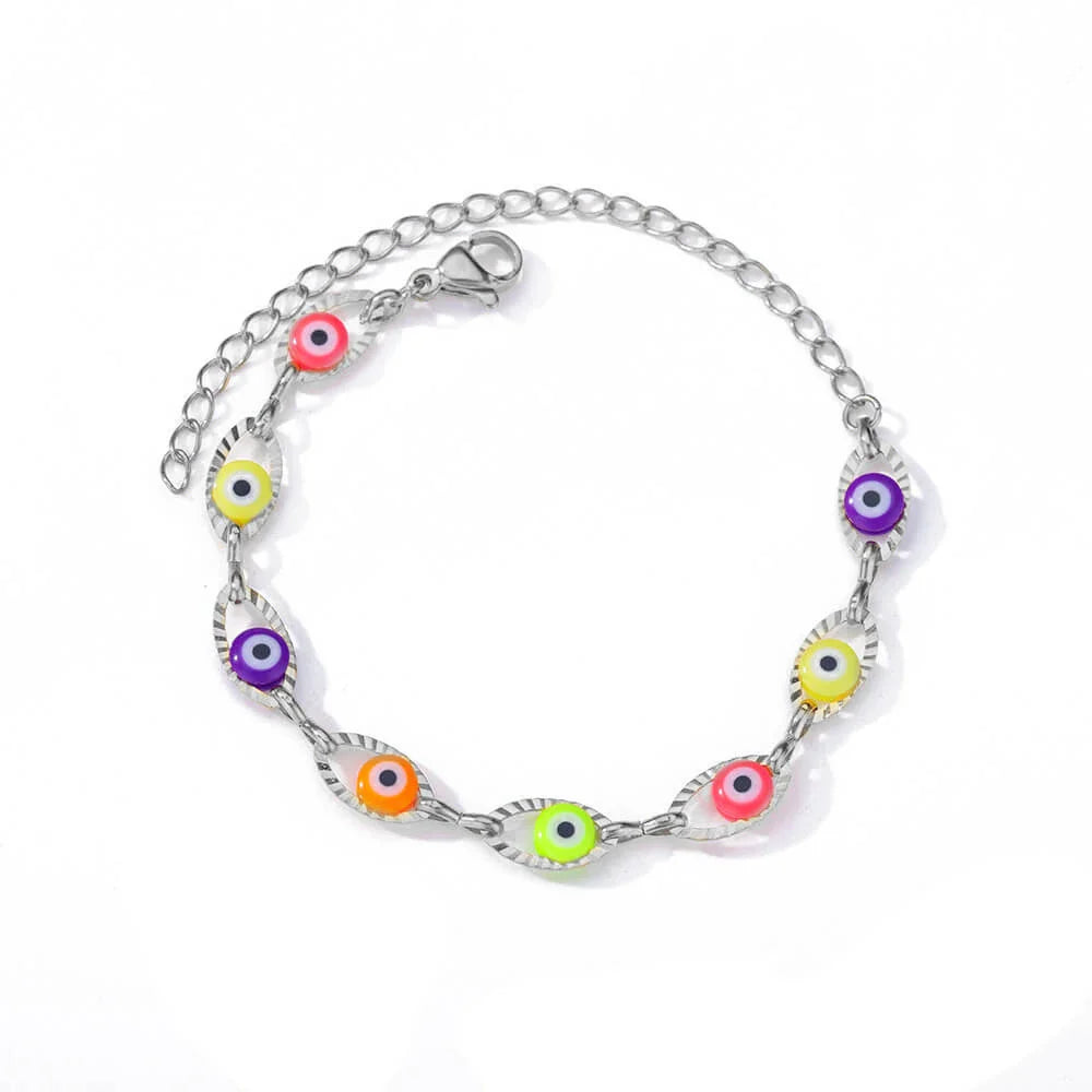 Gothic Rainbow Evil Eye Bracelet for Women Stainless Steel Gold Color Turkish Charm Chain Jewelry