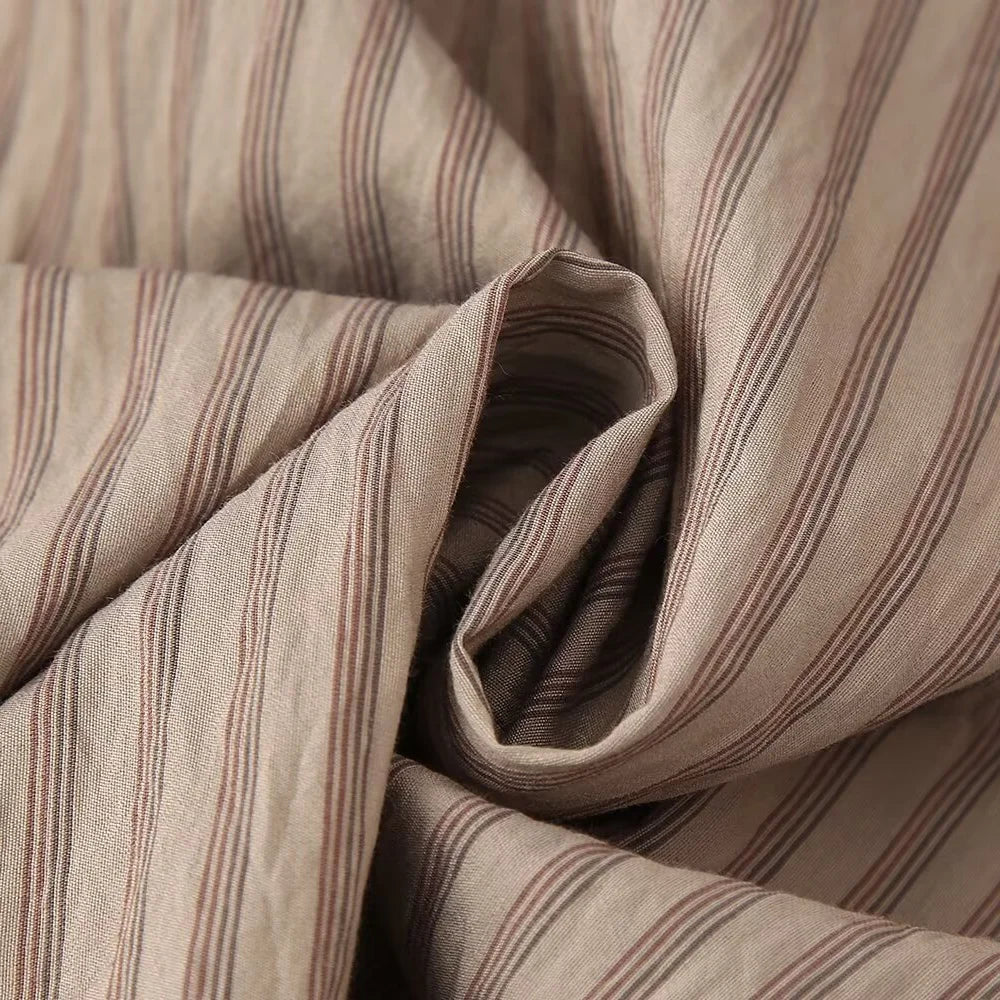 Women's Casual Striped Shirt and Elastic Waist Wide Leg Pants Relaxing Set