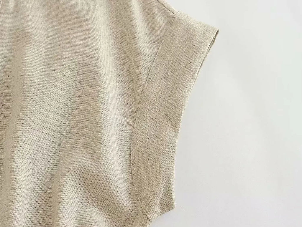 Summer Casual V Neck Sleeveless Linen Blend Jumpsuit Straight Long Holiday Style