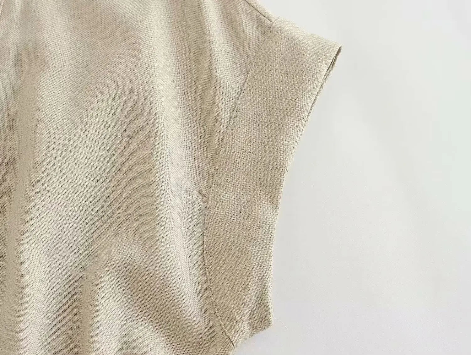 Summer Casual V Neck Sleeveless Linen Blend Jumpsuit Straight Long Holiday Style