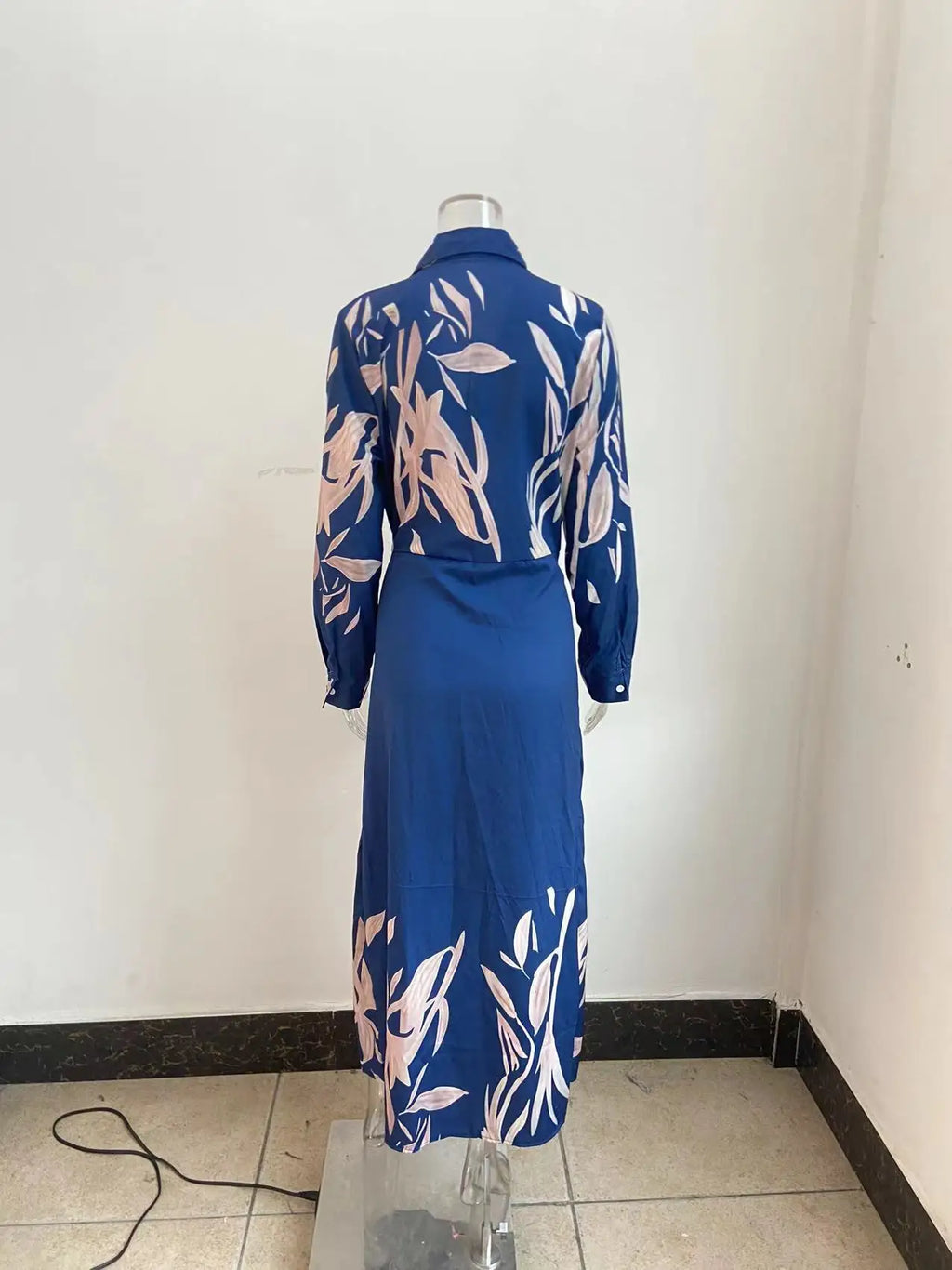 Printed Striped Shirt Collar Midi Dress For Women Everyday