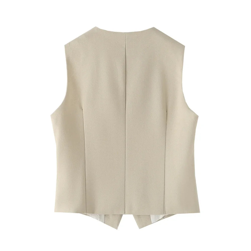 Versatile Slim Sleeveless Cotton Linen Vest and Mid-Waist Trousers Suit for Women's Commuting Style