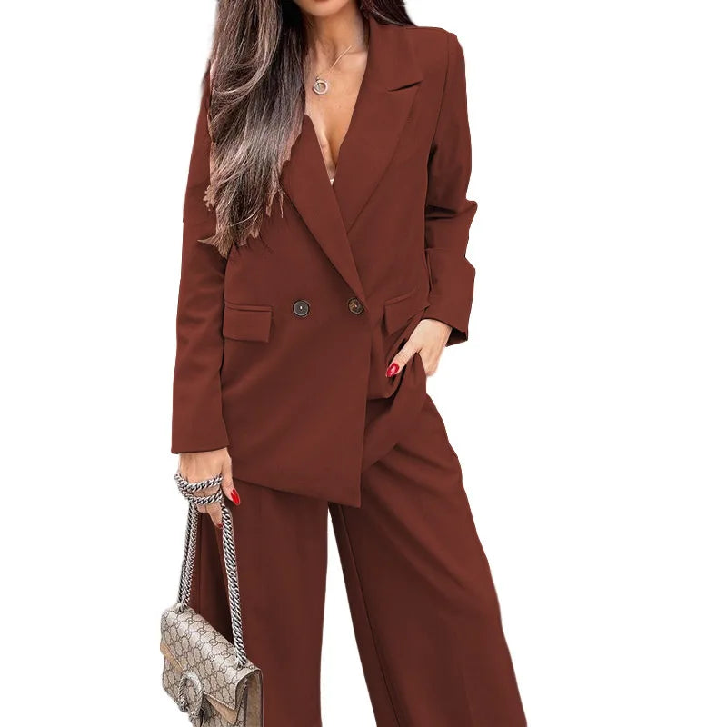 Bamboo Fashion Blazer Suit and Wide Leg Pants Set for Women