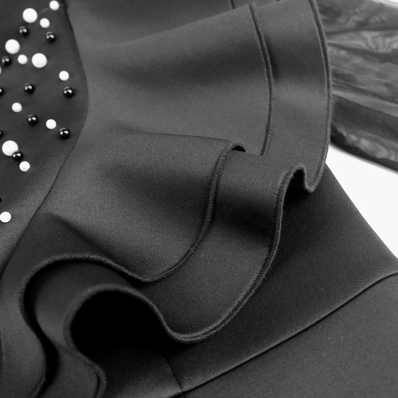 Elegant Beaded O Neck Sheath Dress With Ruffles Mid Calf