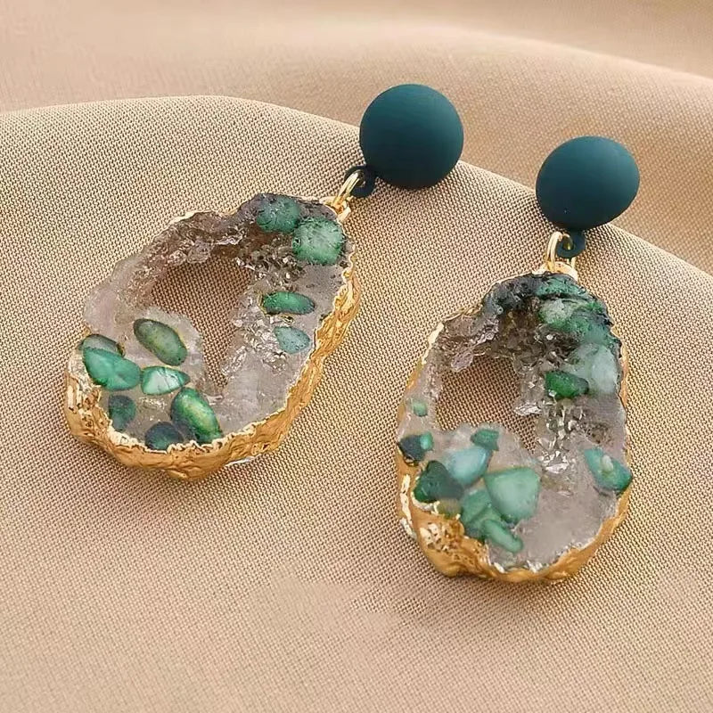 Vintage Emerald Irregular Earrings for Women Fairycore Luxury Jewelry