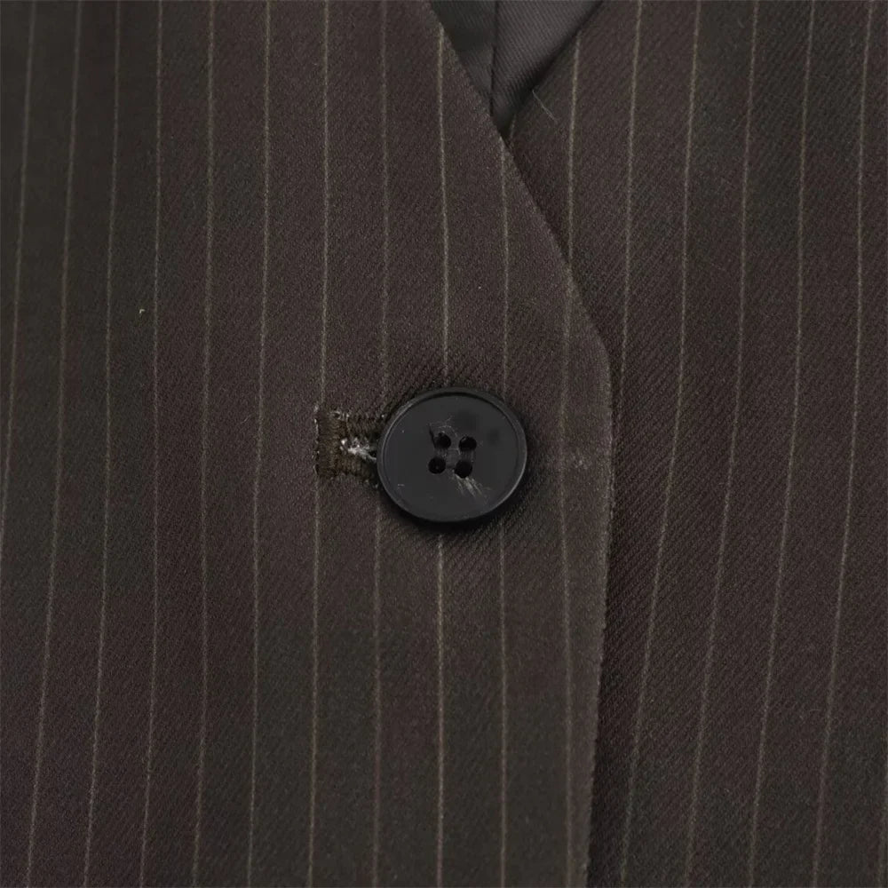 Autumn Women's Fashion Striped Loose Suit Coat with Buckle Decoration and High Waist Striped Pants Set