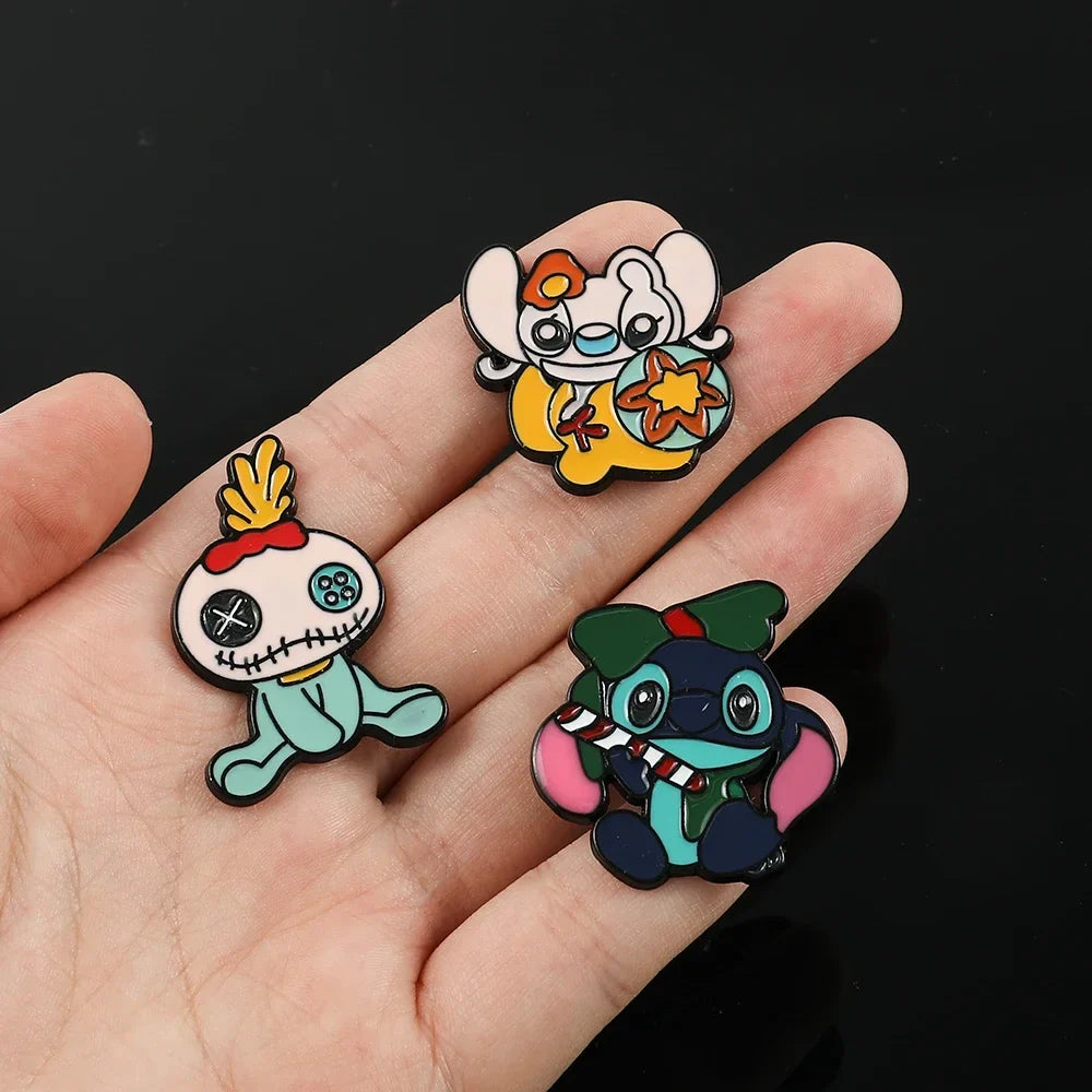 Lilo and Stitch 5 Piece Cartoon Brooch Set Cute Animal Enamel Pins for Backpack and Fashion Accessories
