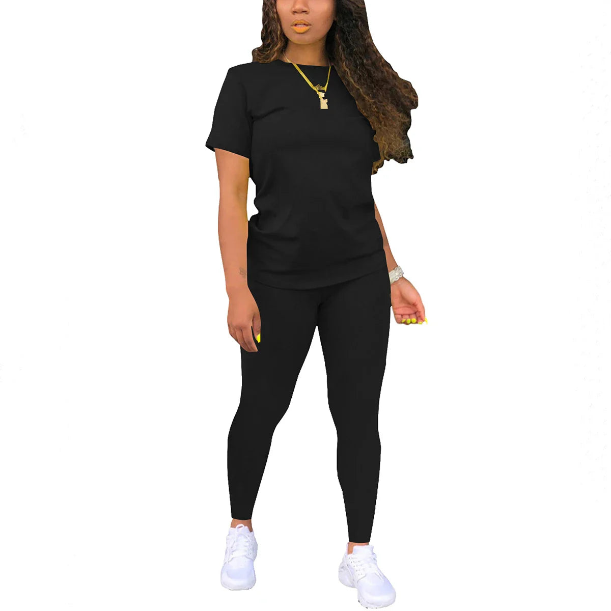 Women's Summer Two Piece Jogger Set with Short Sleeve Top and Matching Shorts