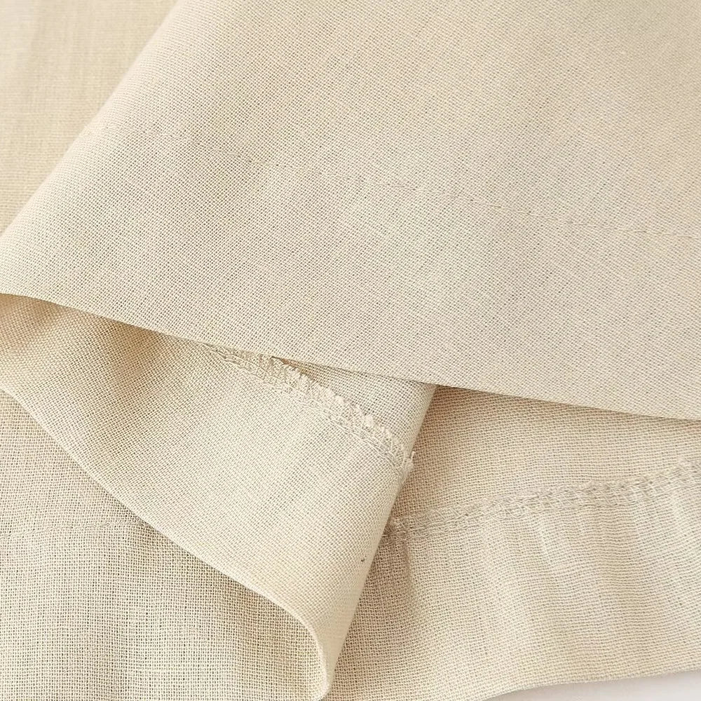 Slim Fit Linen Blend Mini Dress With Bow Decoration