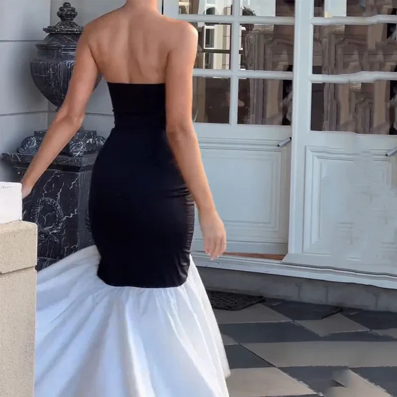 Backless Mermaid Party Dress for Women Sleeveless Ruffled