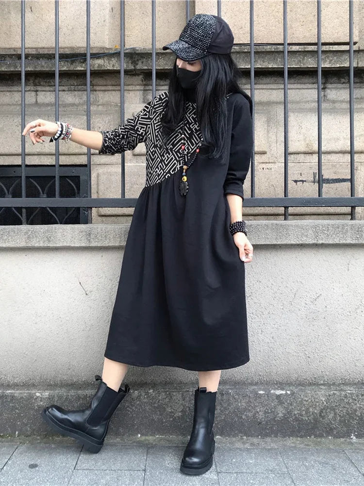 Loose Printed Turtleneck Dress For Women Elegant Casual