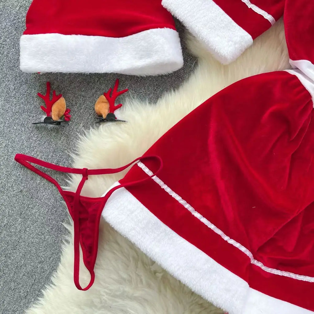 Sexy Christmas Cosplay Dress Red Halter Neck Mini Costume