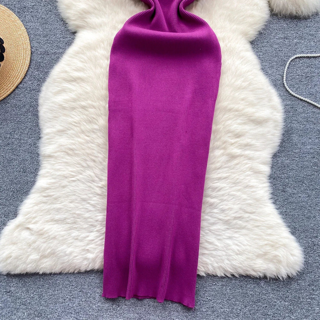 Wrap Dress Knitted Maxi With Pleated Detail And Bodycon Fit