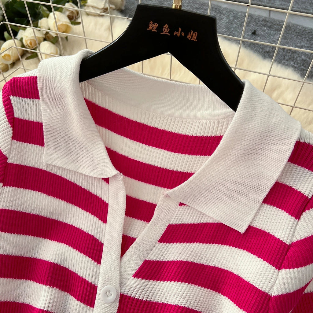 Women Striped Knitted Bodycon Maxi Dress for Summer