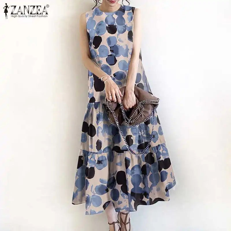 Bohemian Floral Sundress With Ruffle Hem For Women Casual