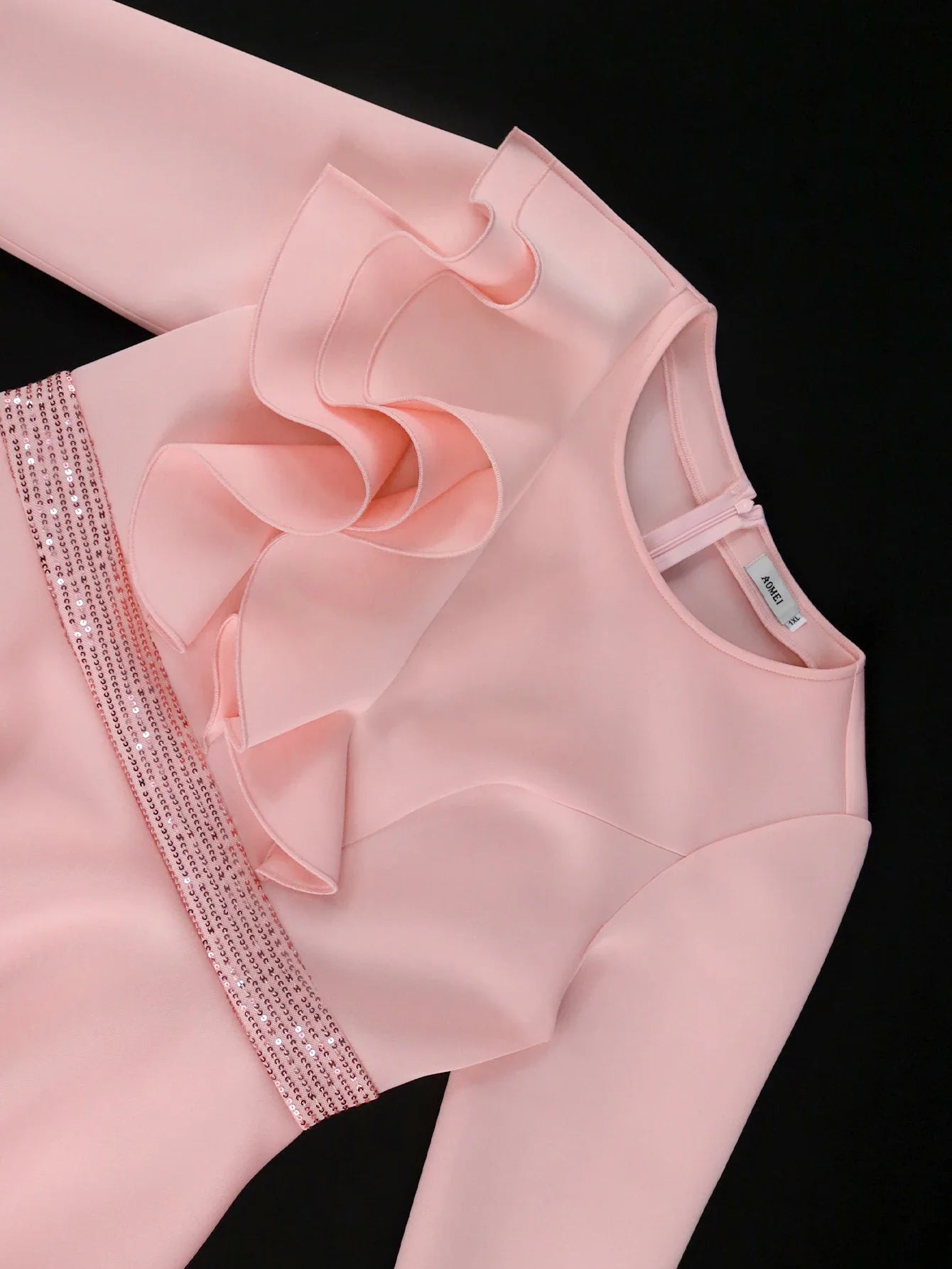 Church Dress for Women Elegant Sequined Long Sleeve Ruffles