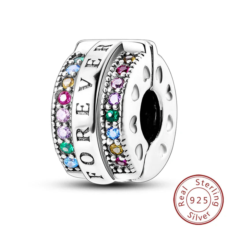 925 Sterling Silver Forever Love Heart Charms Beads for Sister Family Bracelet Jewelry Gifts