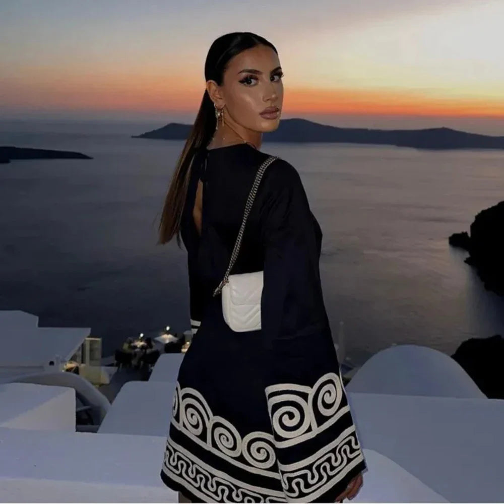 Patchwork Embroidered Autumn Long Sleeve Dress For Women