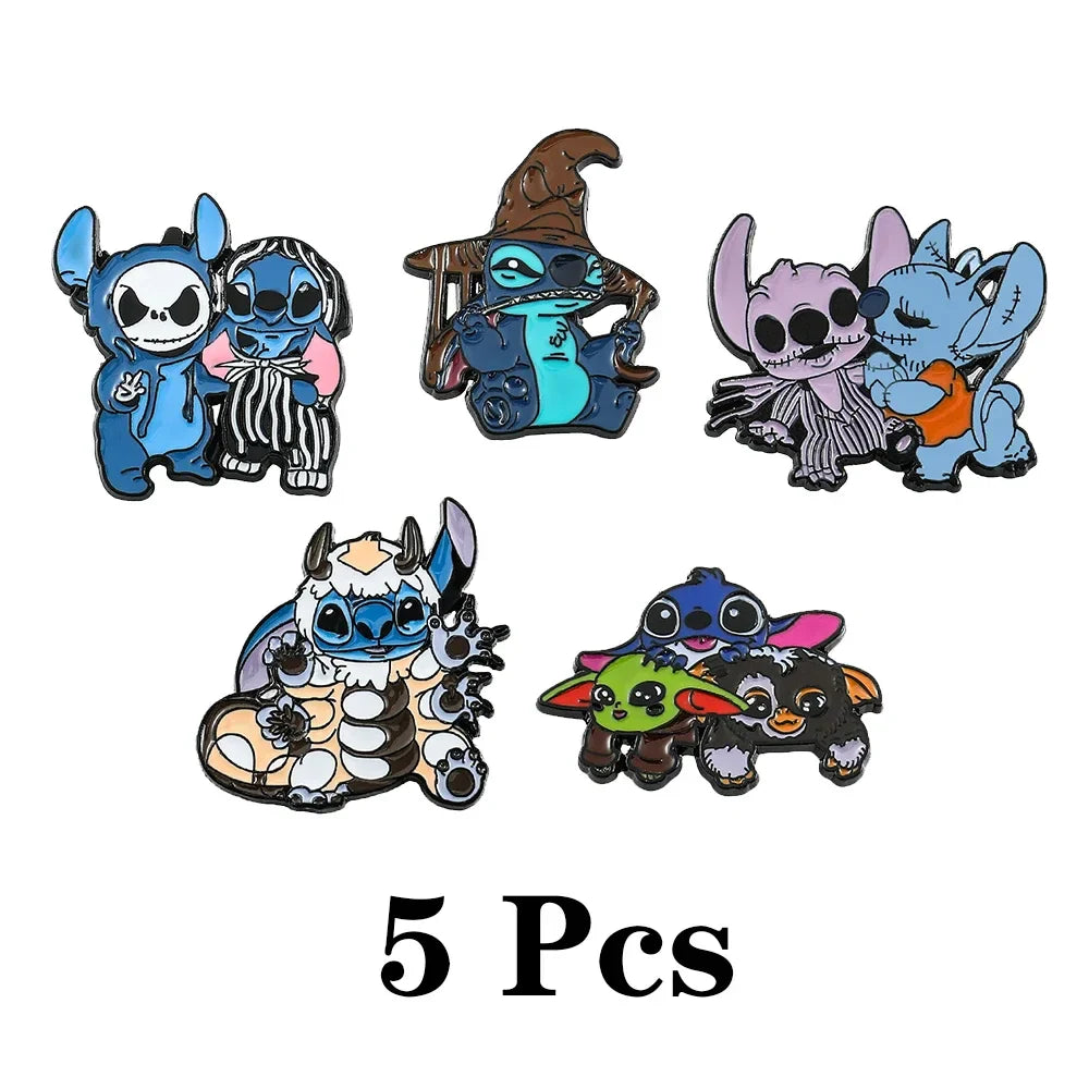 Lilo and Stitch 5 Piece Cartoon Brooch Set Cute Animal Enamel Pins for Backpack and Fashion Accessories