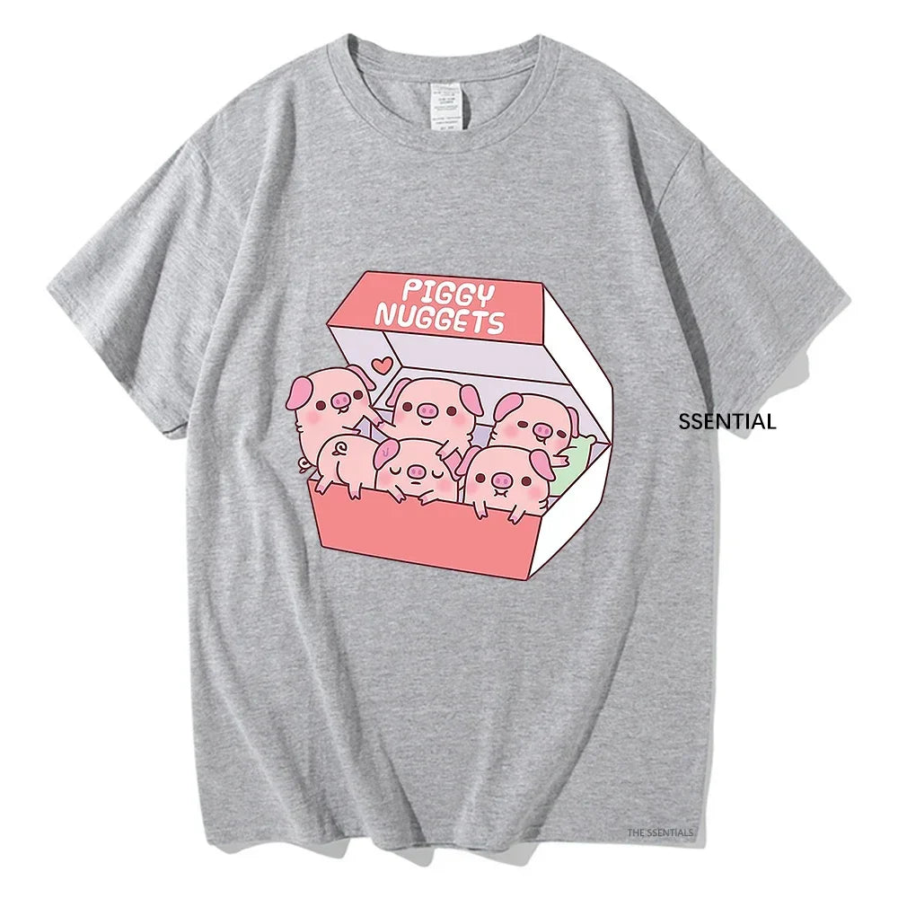 Cute Pig Piggy Nuggets T Shirt for Men and Women Vintage Aesthetic Cotton Classic Unisex Streetwear Soft Clothes