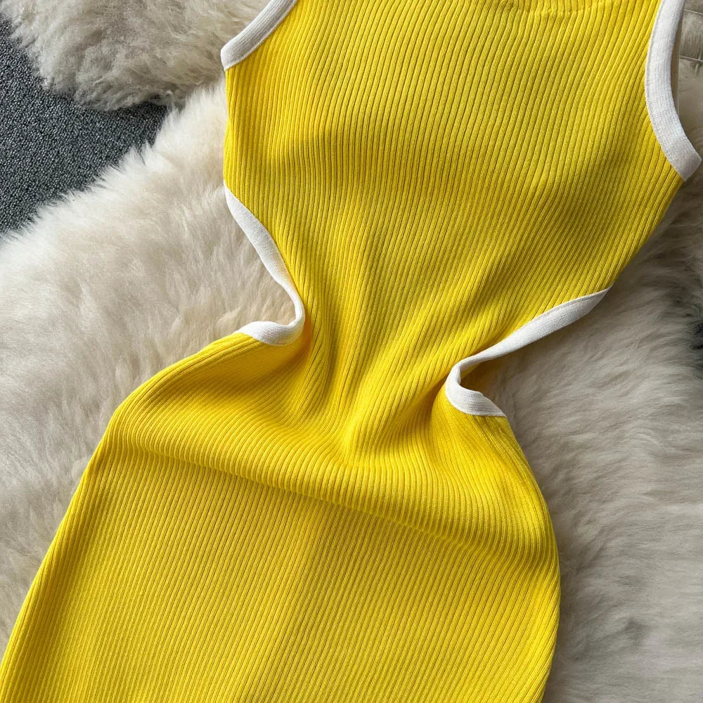 Halter Backless Knit Sundress Women Elastic Waist Bodycon