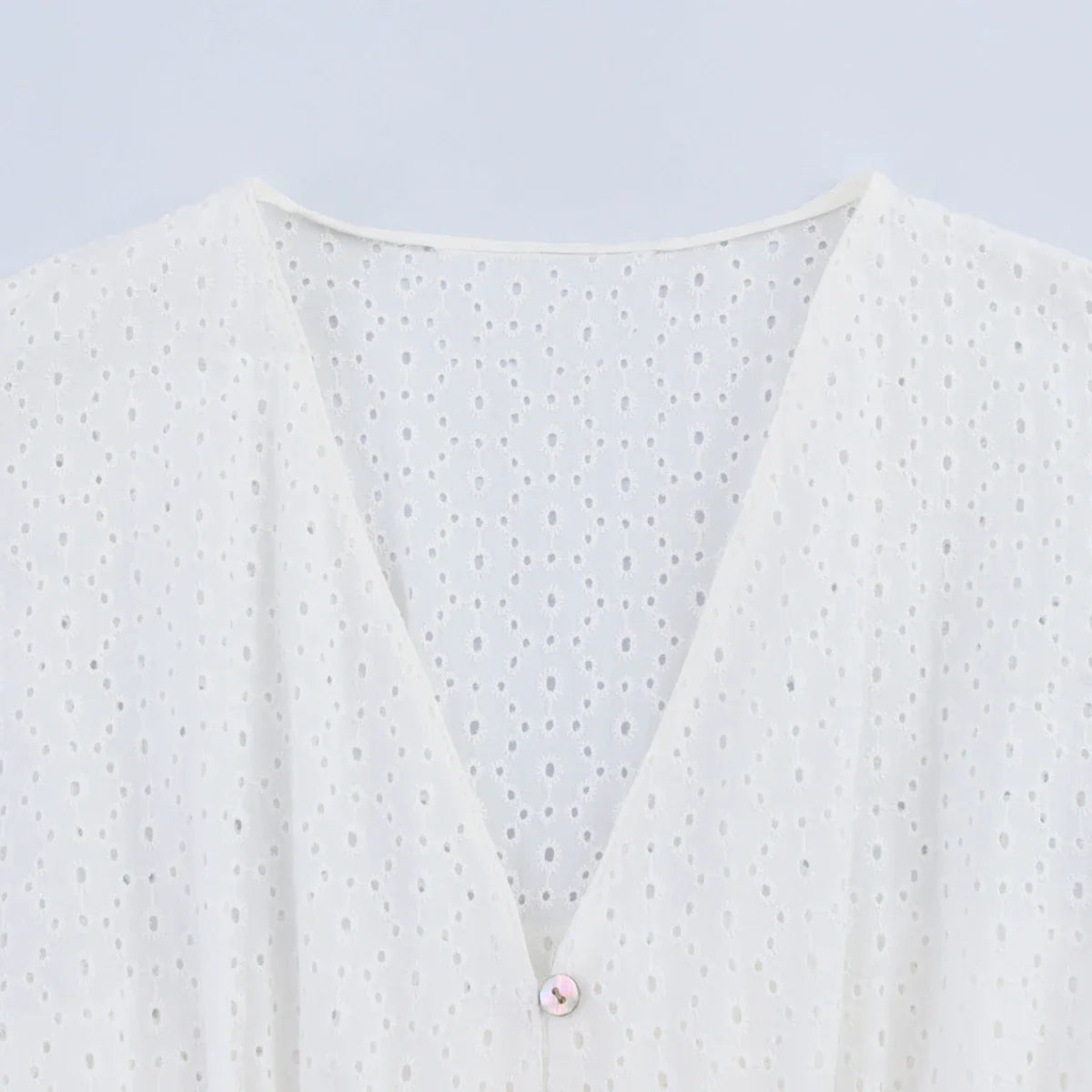 Womens Hollow Embroidery V Neck Lantern Sleeve Mini Dress