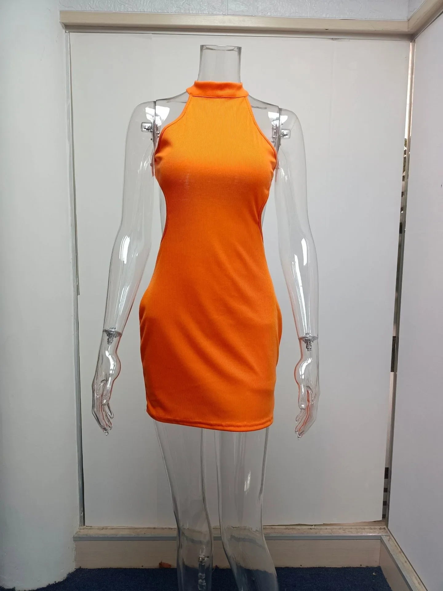 High Neck Hollow Cutout Dress With Back and Bust Details