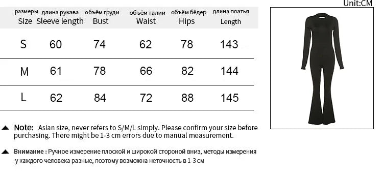 Sexy Black Backless Long Sleeve Bodycon Jumpsuit for Women Slim Fit Flare Pants Casual Streetwear Rompers Autumn Fashion