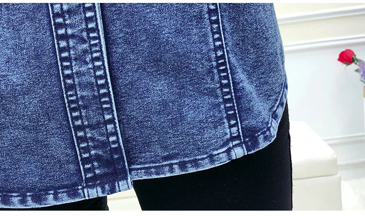 Women's High Quality Denim Shirt Long Sleeve Single Button Blouse with Pockets Casual Korean Style Autumn Winter Top