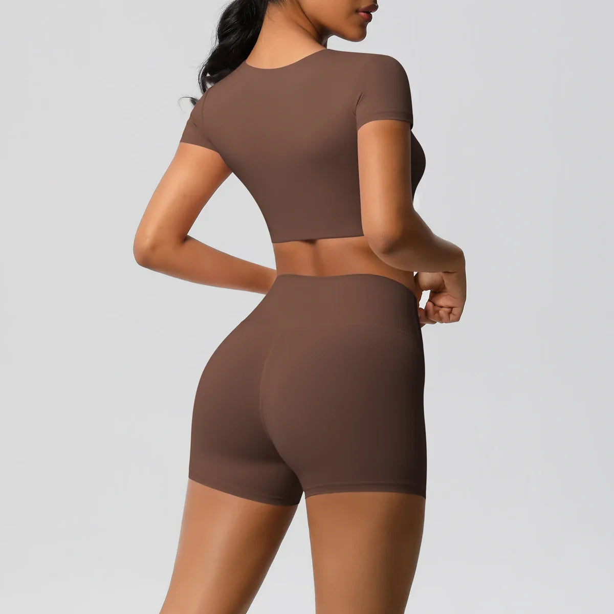 2PCS Women's Fitness Yoga Set High Waist Shorts with Short Sleeve Gym Top Seamless Sportswear Tracksuit for Activewear