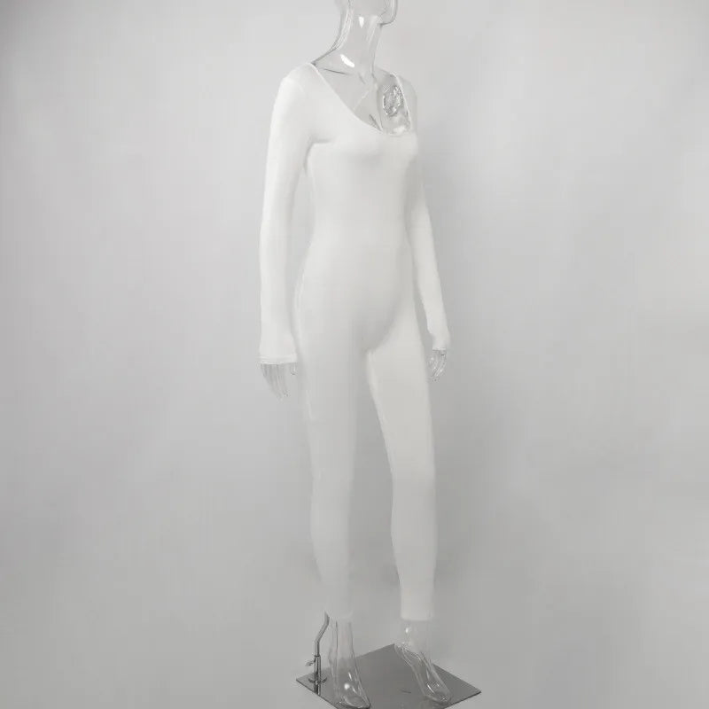 Women's Black Long Sleeve Bodycon Jumpsuit Slim Fit Sexy Solid Romper Casual Sporty Skinny Streetwear for Autumn Winter