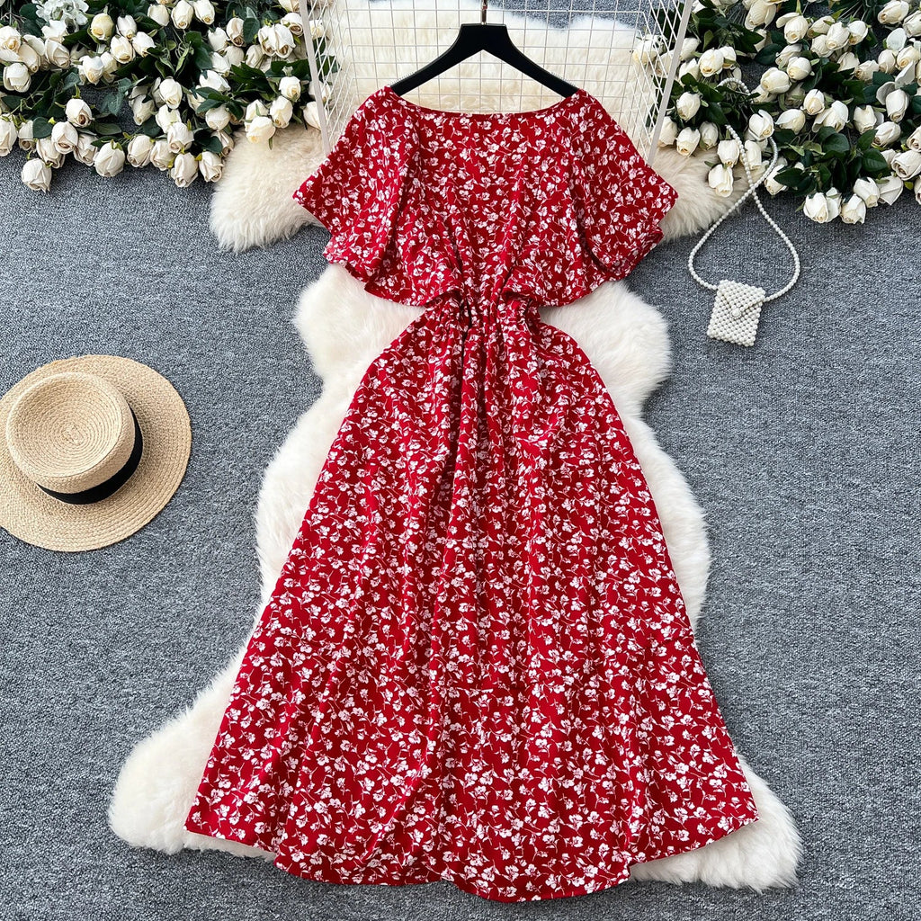 Floral Print Sundress V Neck A Line For Summer Party