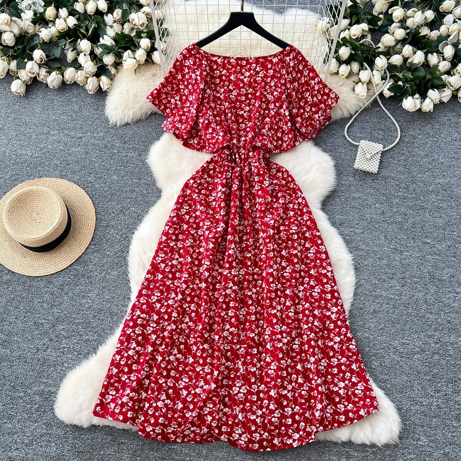 Floral Print Sundress V Neck A Line For Summer Party