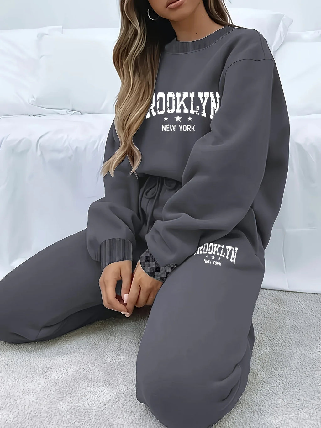 Autumn Winter Women's Casual Hoodie and Pants Set Plush Streetwear Comfortable Fashion Outfit