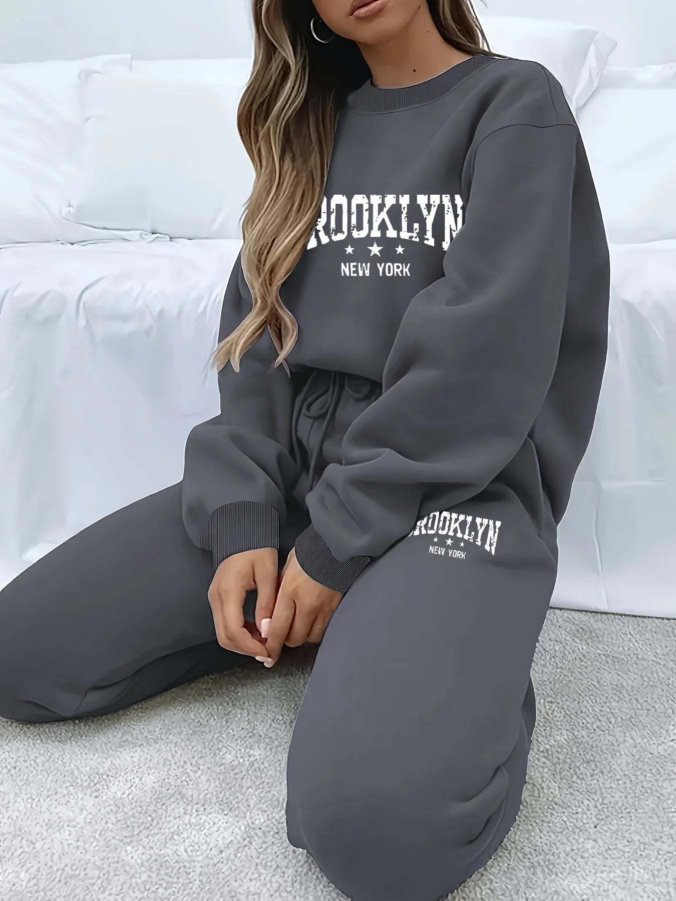 Autumn Winter Women's Casual Hoodie and Pants Set Plush Streetwear Comfortable Fashion Outfit