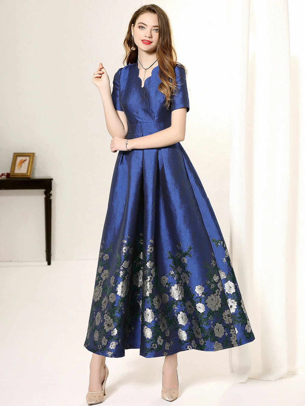 Summer Jacquard Maxi Dress For Women Floral Party Wear