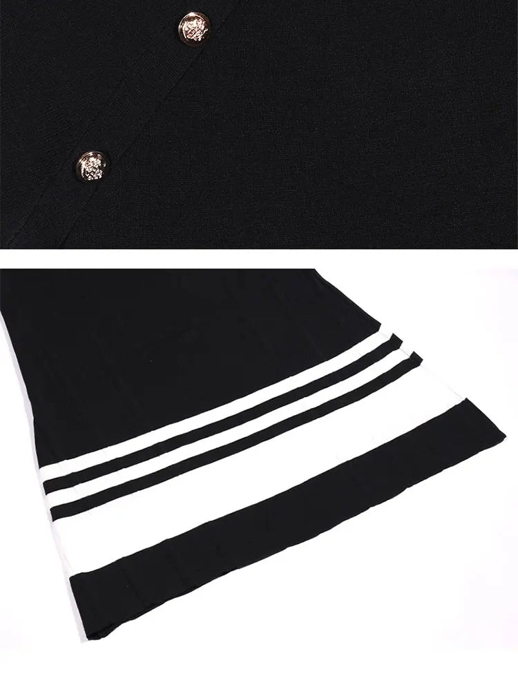 Women Short Sleeve Knit Dress Contrast Fit Flare Summer