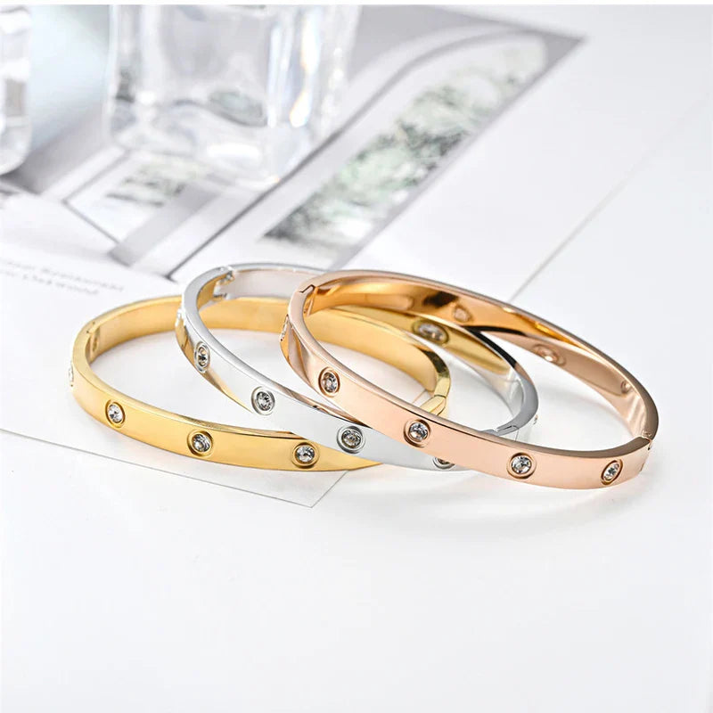 Luxury Stainless Steel Bangle for Women with Crystal Accents Fashion Jewelry Bracelet