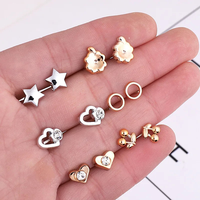 18 Pairs Gold Silver Enamel Pearl Flower Heart Stud Earrings Set for Women Colorful Butterfly Jewelry Gift Mix Styles