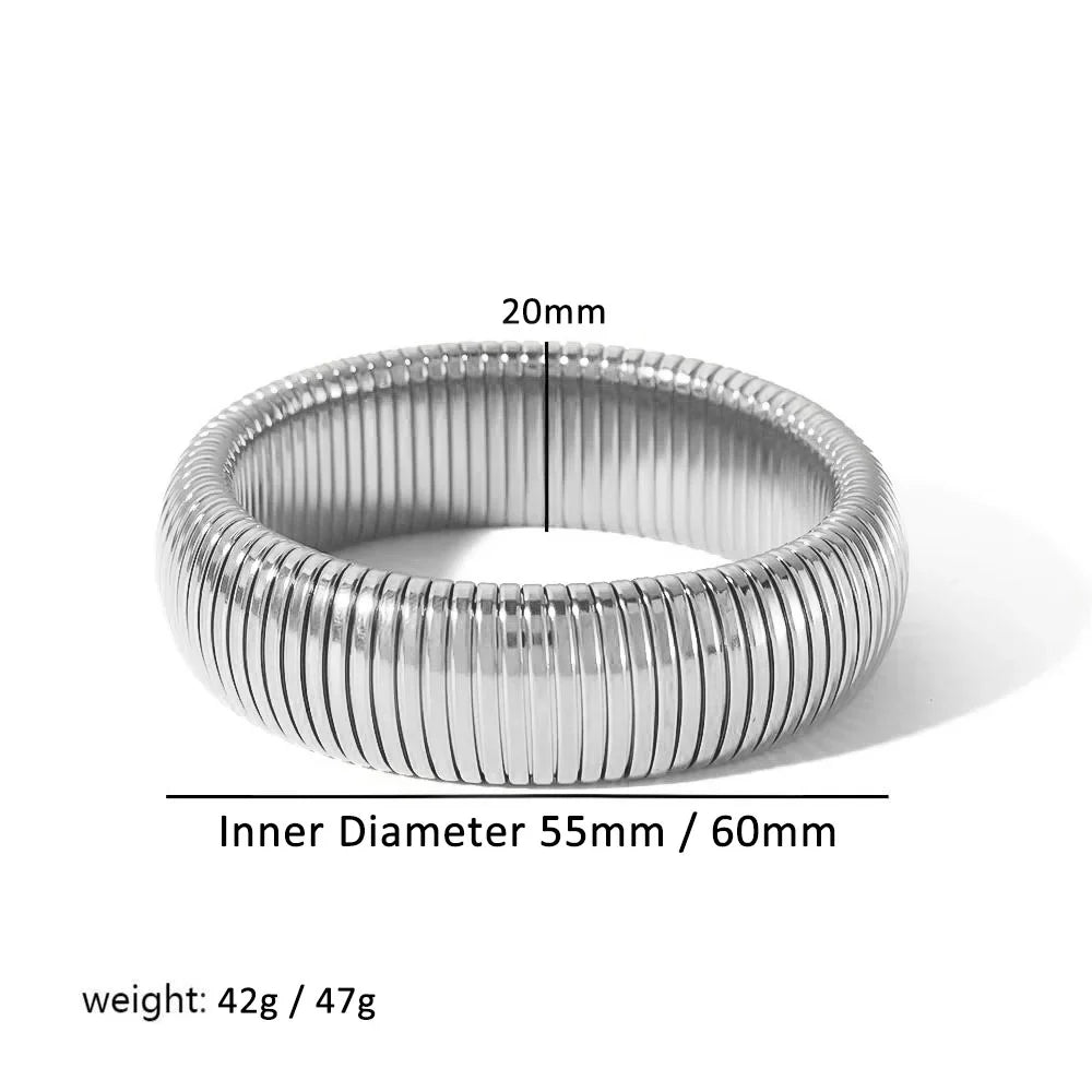 304L Stainless Steel Elastic Bracelet for Women with 18k Gold Plated Charm Wide Chunky Metal Spiral Bangle Waterproof Fashion Jewelry