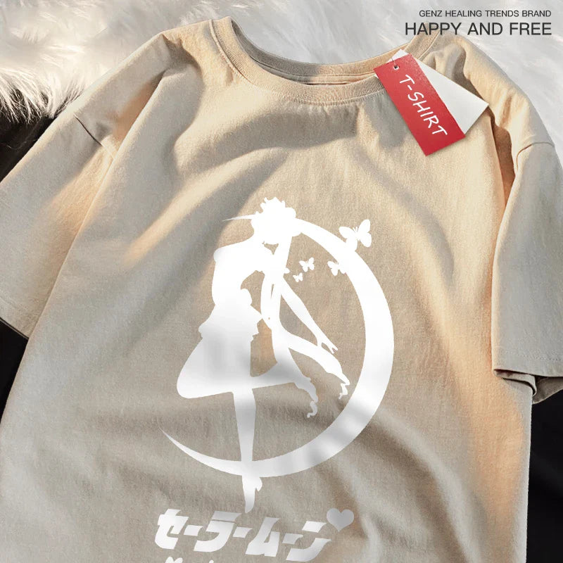 Sailor Moon Themed Couple T Shirts for Women and Men Soft Cotton Short Sleeve Tees for Casual Wear